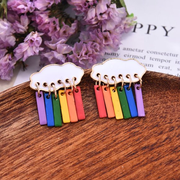 Rainbow Cloud Dangle Earrings - Picture 5 of 9